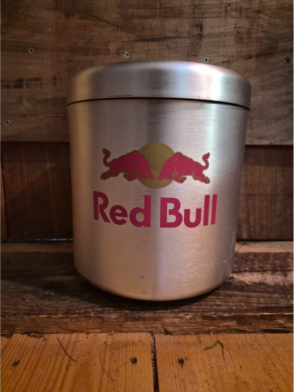 Red Bull Energy Drink Ice Bucket Aluminum with Blue Plastic Liner